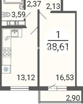 1-к квартира, вторичка, 39м2, 6/14 этаж