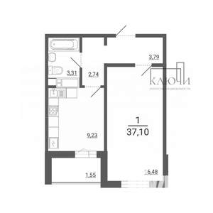 1-к квартира, вторичка, 37м2, 9/14 этаж
