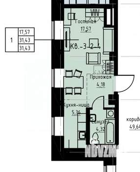 1-к квартира, вторичка, 31м2, 2/4 этаж