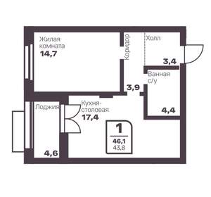 1-к квартира, вторичка, 44м2, 2/17 этаж