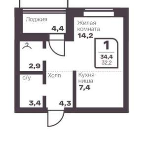 Студия квартира, вторичка, 32м2, 13/16 этаж