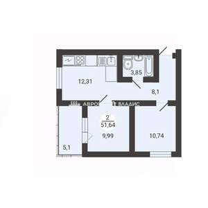 2-к квартира, вторичка, 51м2, 3/3 этаж