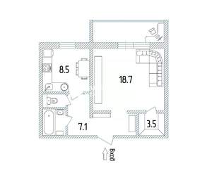 1-к квартира, вторичка, 41м2, 6/10 этаж