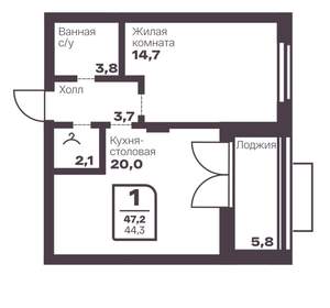 1-к квартира, вторичка, 44м2, 2/10 этаж