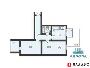 2-к квартира, вторичка, 73м2, 1/3 этаж