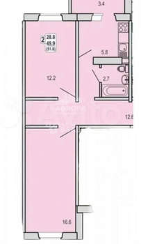 2-к квартира, вторичка, 52м2, 10/10 этаж