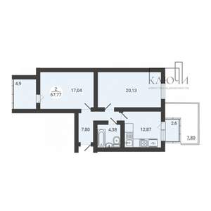 2-к квартира, вторичка, 67м2, 1/3 этаж