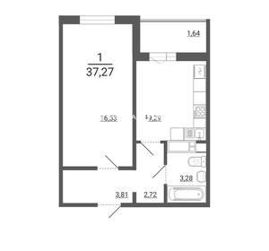 1-к квартира, вторичка, 37м2, 1/14 этаж