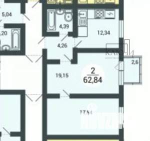 2-к квартира, вторичка, 63м2, 3/3 этаж