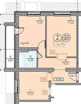 2-к квартира, вторичка, 65м2, 3/4 этаж