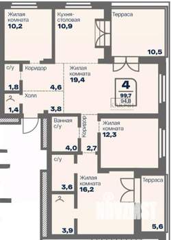4-к квартира, строящийся дом, 95м2, 9/10 этаж